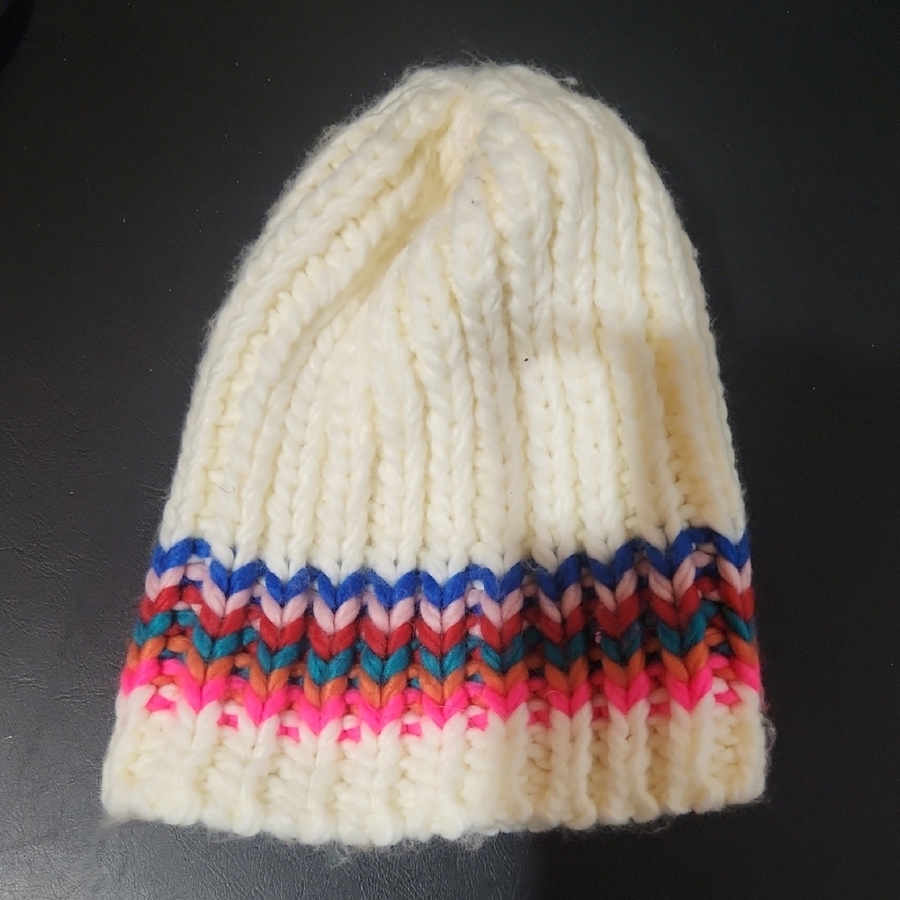 Aeropostale Cream Knit Beanie with Colorful Stripes